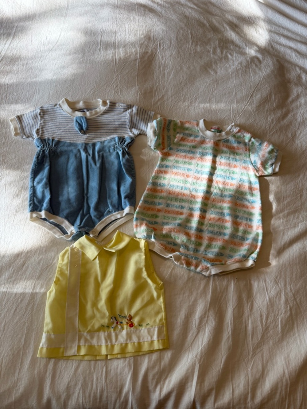 Vintage Baby Rompers and Yellow Top - Blue, Multicolor, Yellow